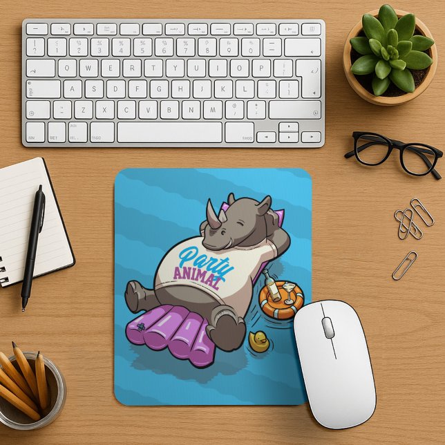 Funny Rhino Party Animal Pool Aufblasbarer Cartoon Mousepad (Von Creator hochgeladen)