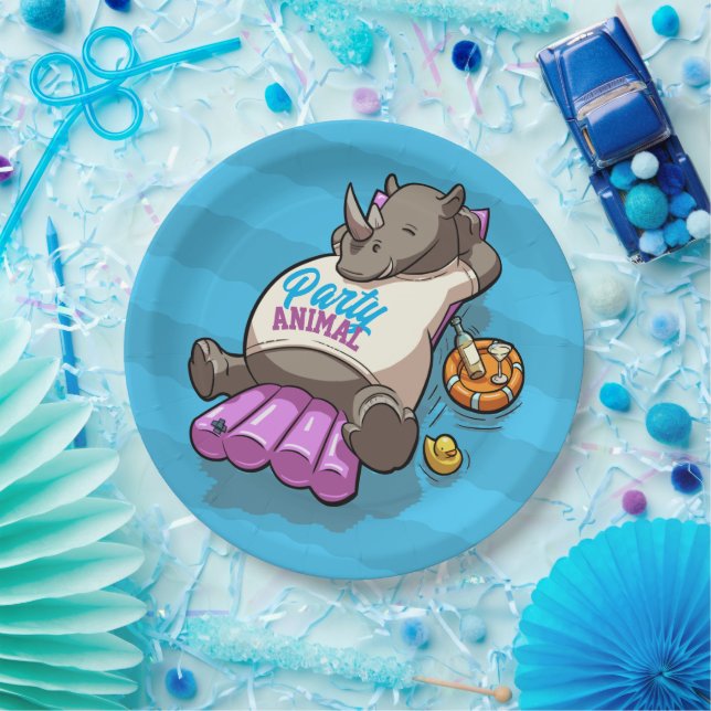 Funny Rhino Party Animal Pool Aufblasbarer Cartoon Pappteller (Party)
