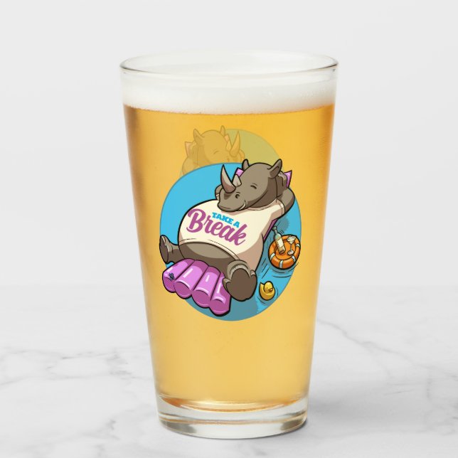 Funny Rhino Take A Break Pool Party Cartoon Glas (Vorne (Gefüllt))