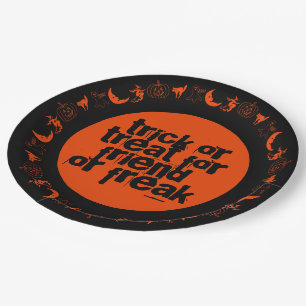 Funny Rhyme Trick oder Treat Halloween Orange Blac Pappteller