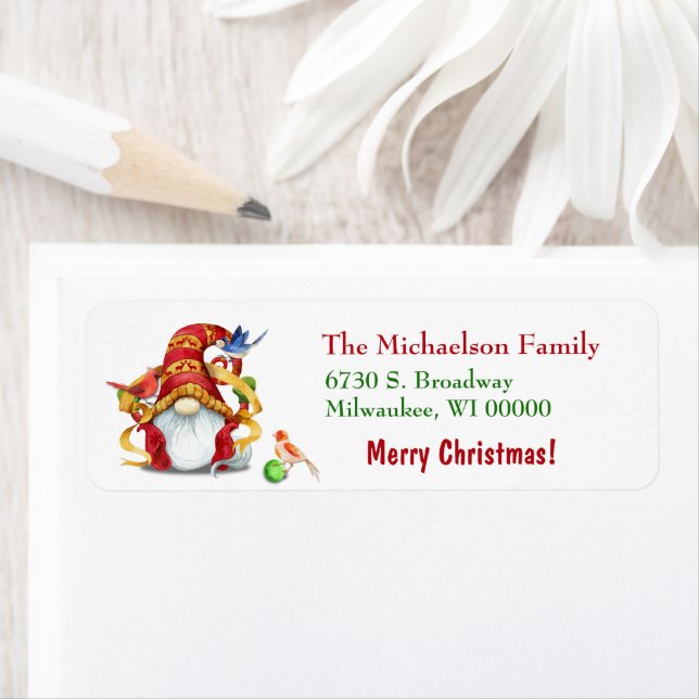 Funny Ribbon Gnome Birds Holiday Rücksendeadresse (Insitu)
