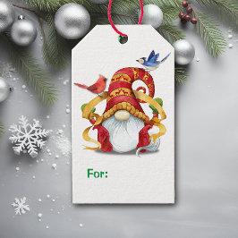 Funny Ribbon Gnome mit Vögeln Geschenkanhänger