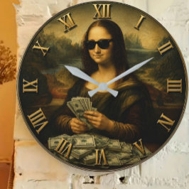 Funny Rich Mona Lisa  Money Queen Renaissance Art Große Wanduhr