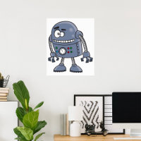 Funny Robot Character Niedlich Blue Retro