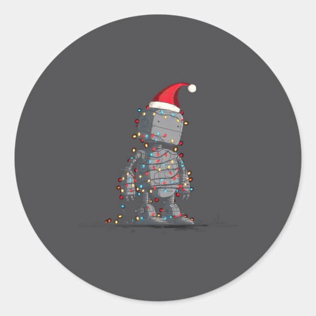 Funny Robot Christmas Graphics Lights Lover Long S Runder Aufkleber (Vorderseite)