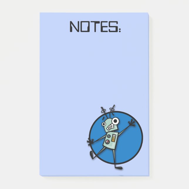 FUNNY ROBOT GRAPHIC BLUE POST-IT NOTEPAD KLEBEZETTEL (Vorderseite)