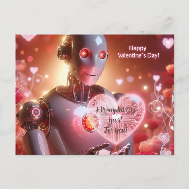 Funny Robot Valentinstag Postkarte (Vorderseite)