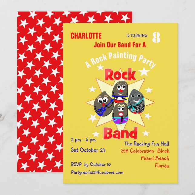 Funny Rock Band Rock Painting Party Einladung (Vorne/Hinten)