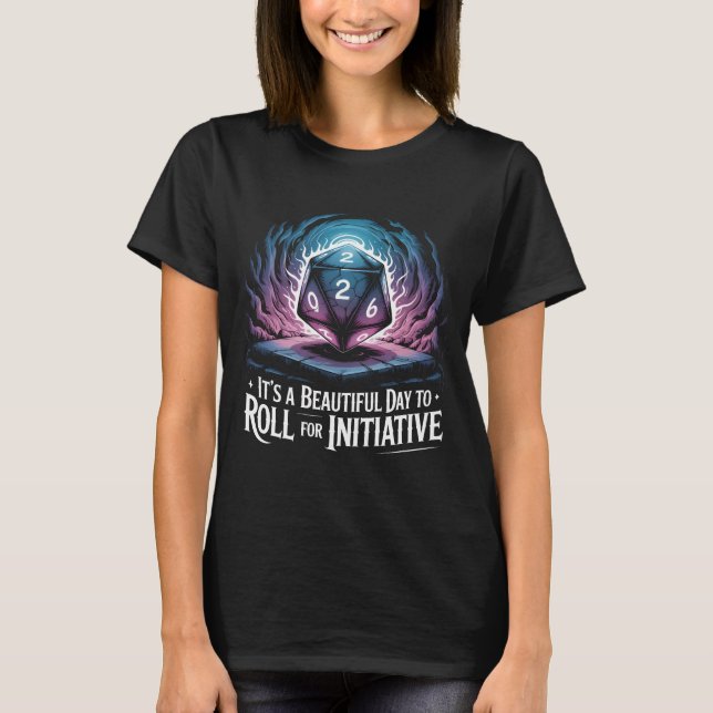 Funny Roll For Initiative D20 Dice TTRPG Gamer Gif T-Shirt (Vorderseite)
