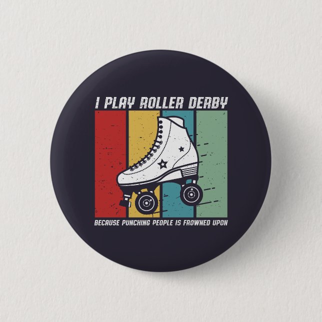 Funny Roller Derby Punching Menschen ist erstarrt Button (Vorderseite)