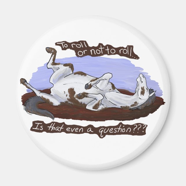 Funny Rolling Gray White Horse Magnet (Vorne)