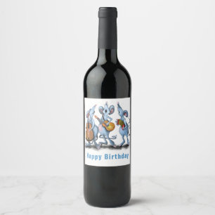 Funny Romantic Mouse Band - Happy Birthday Weinetikett