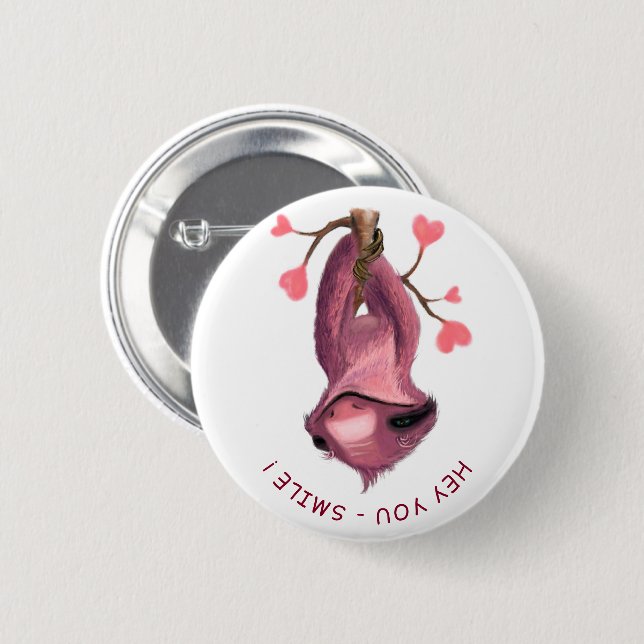 Funny Romantic Sloth Smile Button (Vorne & Hinten)