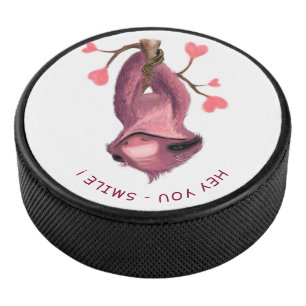 Funny Romantic Sloth Smile Cartoon Tier Zeichnend Eishockey Puck