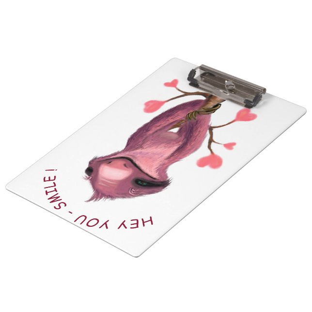 Funny Romantic Sloth Smile Clipboard Klemmbrett (Schrägansicht)