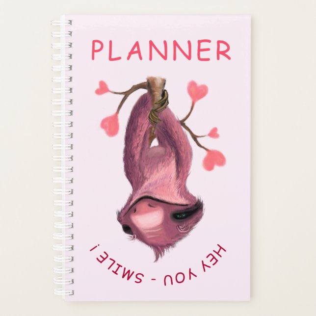 Funny Romantic Sloth Smile Planner Cartoon Planer (Vorderseite)