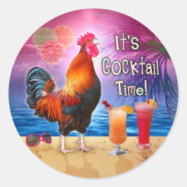 Funny Rooster Chicken Cocktails Tropisches Meer Runder Aufkleber