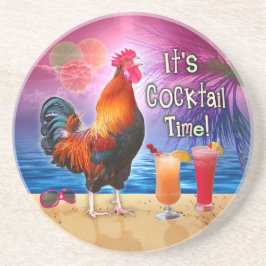 Funny Rooster Chicken Cocktails Tropisches Meer Sandstein Untersetzer