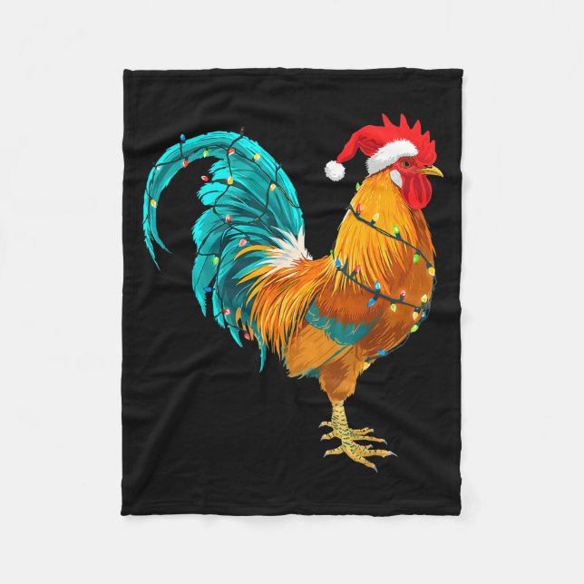 Funny Rooster Chicken Santa Christmas Lights Farme Fleecedecke (Vorderseite)