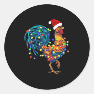 Funny Rooster Chicken Weihnachtsbeleuchtung Pajama Runder Aufkleber
