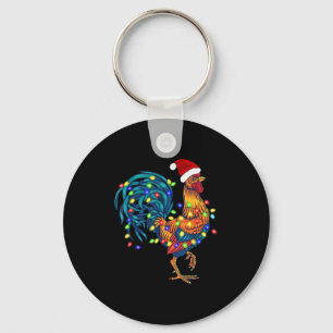 Funny Rooster Chicken Weihnachtsbeleuchtung Pajama Schlüsselanhänger