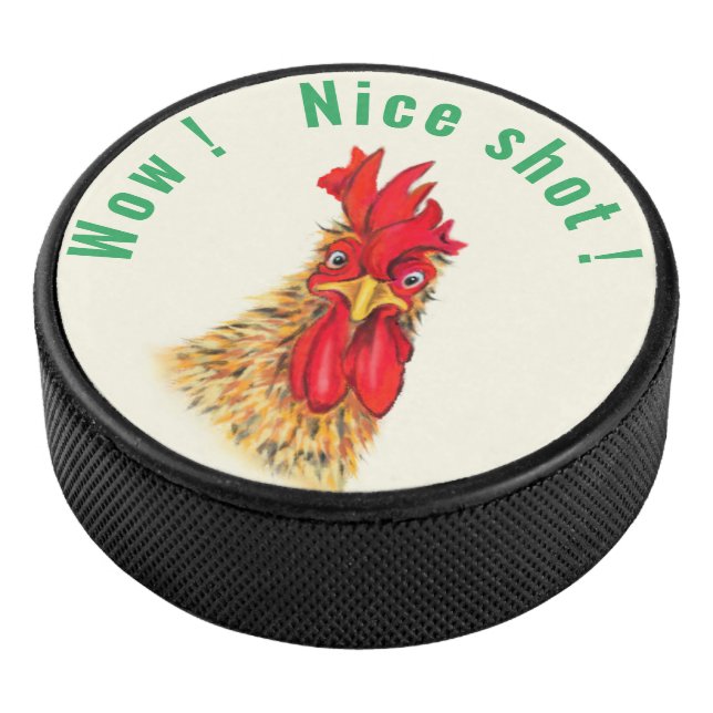 Funny Rooster Hockey Puck (3/4)