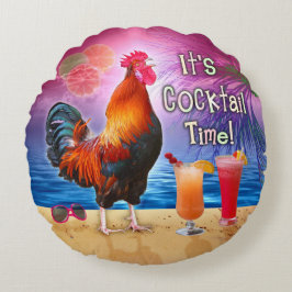 Funny Rooster Hühnchen trinken tropisches Meer Rundes Kissen