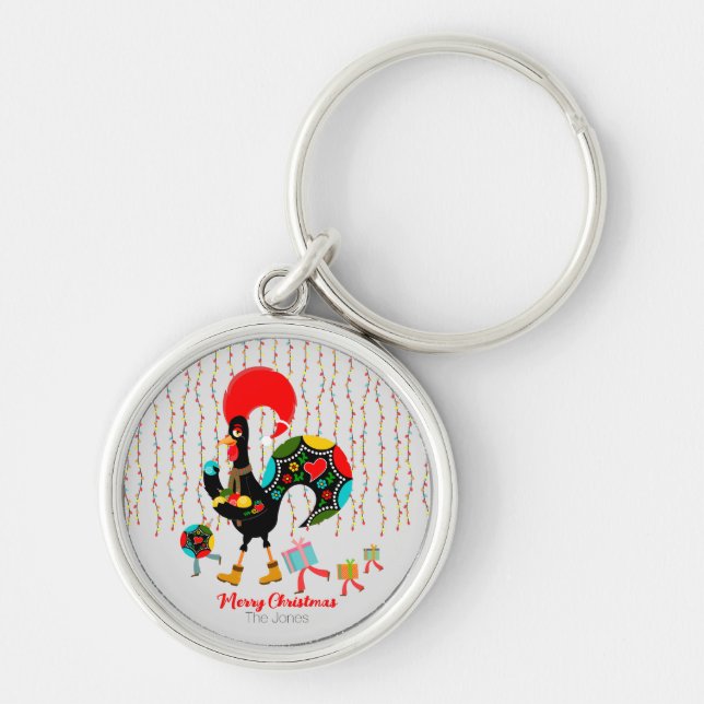 Funny Rooster, Weihnachtsleuchten, Geschenke und B Schlüsselanhänger (Vorne)