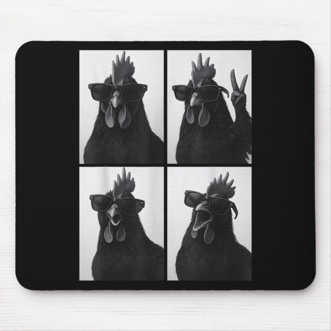 Funny Rooster With Sungles Photobooth Selfie Farm  Mousepad (Vorne)