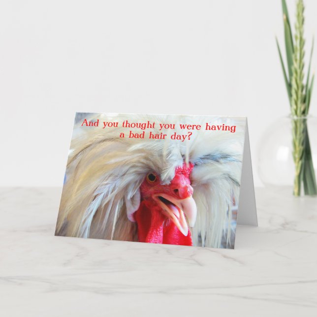 Funny Roosters schlechter Haartag Karte (Vorderseite)