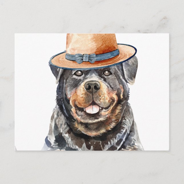 Funny Rottweiler With Hat Feiertagspostkarte (Vorderseite)