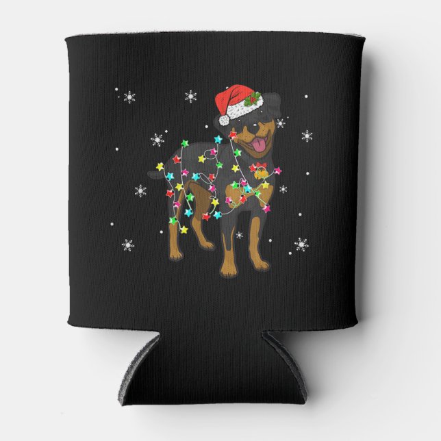 Funny Rottweiler Xmas Lights Hund Vater Hund Mama  Dosenkühler (Vorderseite)