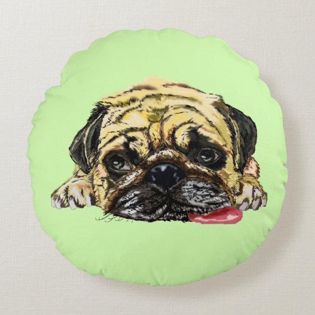 Funny Round Kissen mit Mops Dog - Ihre Farben (Vorderseite)