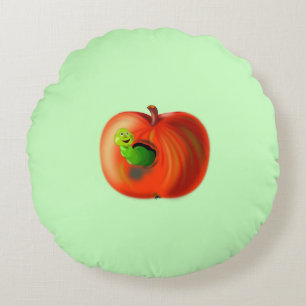 Funny Round Pillow Happy Wurm in Apple Rundes Kissen