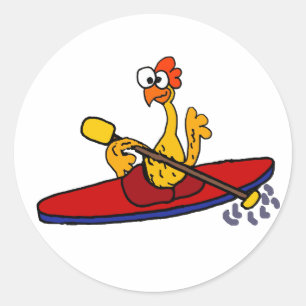 Funny Rubber Chicken Kayaking Cartoon Runder Aufkleber
