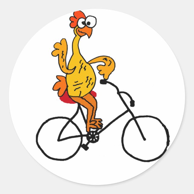 Funny Rubber Chicken Riding Bicycle Runder Aufkleber (Vorderseite)