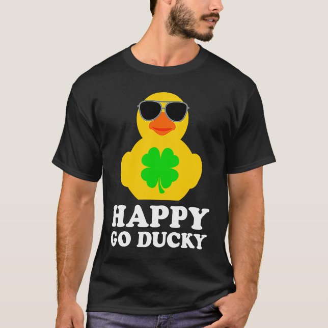Funny Rubber Duck Four Leaf Clover Sunglasses Happ T-Shirt (Vorderseite)