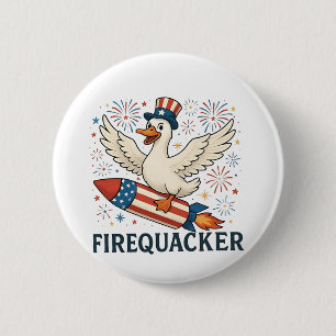 Funny Rubber Duck USA Patriotic Firequacker 4. Button