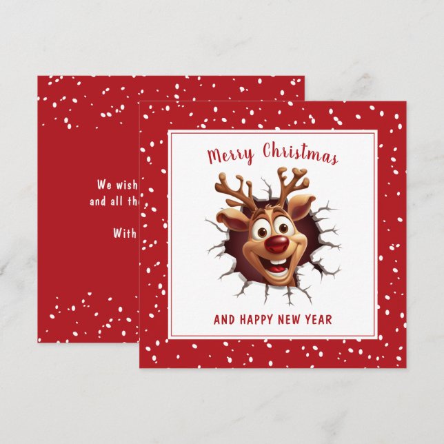 Funny Rudolph bricht durch Card Red Christmas Karte (Vorne/Hinten)