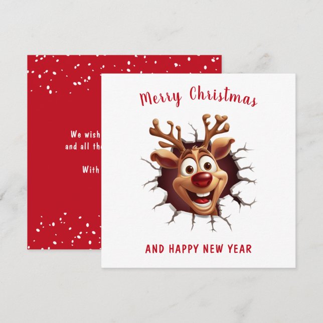Funny Rudolph Reindeer bricht durch Weihnachten Karte (Vorne/Hinten)