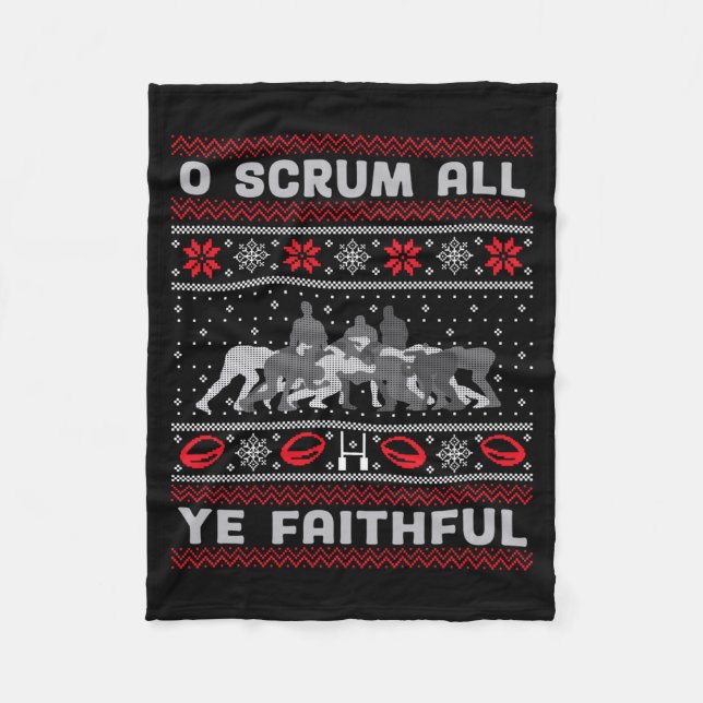 Funny Rugby O Scrum All Ye Faithful Ugly Merry Chr Fleecedecke (Vorderseite)