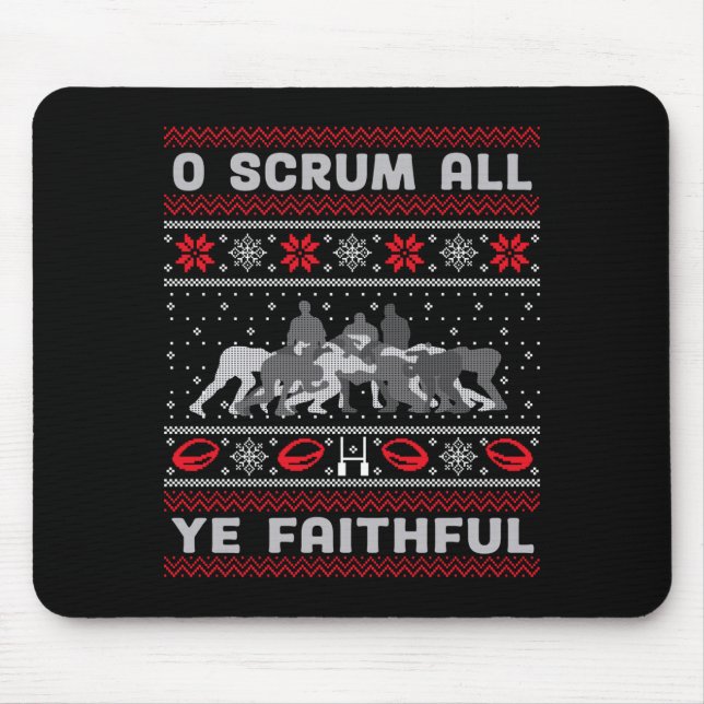 Funny Rugby O Scrum All Ye Faithful Ugly Merry Chr Mousepad (Vorne)