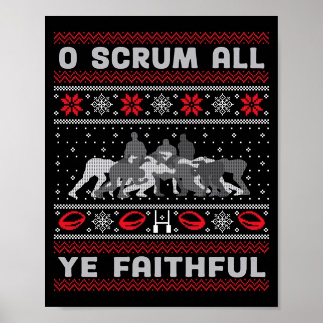 Funny Rugby O Scrum All Ye Faithful Ugly Merry Chr Poster (Vorne)