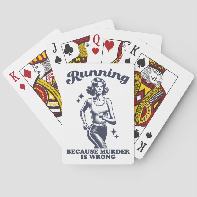 Funny Running Because Murder Is Wrong Retro Spielkarten (Rückseite)