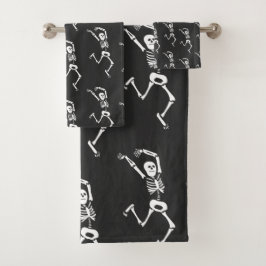 Funny Running Skelett Schwarz-Weiß Halloween  Badhandtuch Set