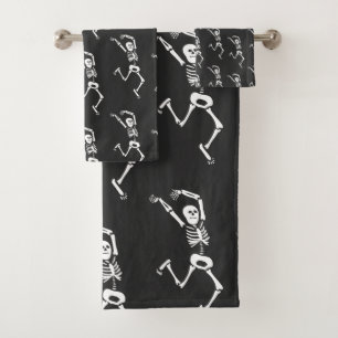 Funny Running Skelett Schwarz-Weiß Halloween  Badhandtuch Set