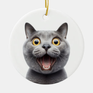 FUNNY RUSSIAN BLUE GRAY CAT ÜBERRASCHTE KATZE KERAMIK ORNAMENT