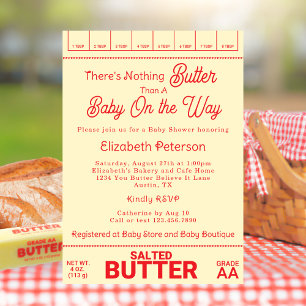 Funny Rustic Red Gingham Butter Themed Baby Dusche Einladung