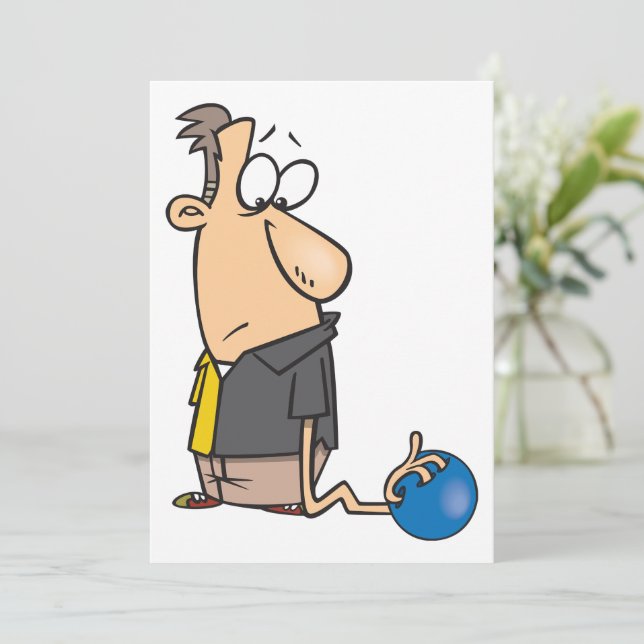 Funny Sad Bowler Charakter mit Bowling Ball Einladung (Stehend Vorderseite)