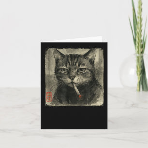 Funny Sad Cat Rauchen Zigarette Meme Lover Sumi-e Karte